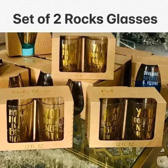 2 Wit & Whimsy Rocks Glasses (12oz) New in Box - Picture 3 of 6